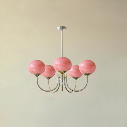 Handblown Glass Globe Chandelier with Gold or Chrome Finish – 3 or 5 Light Dining Room Pendant for Kitchen Island, Bedroom, Living Room