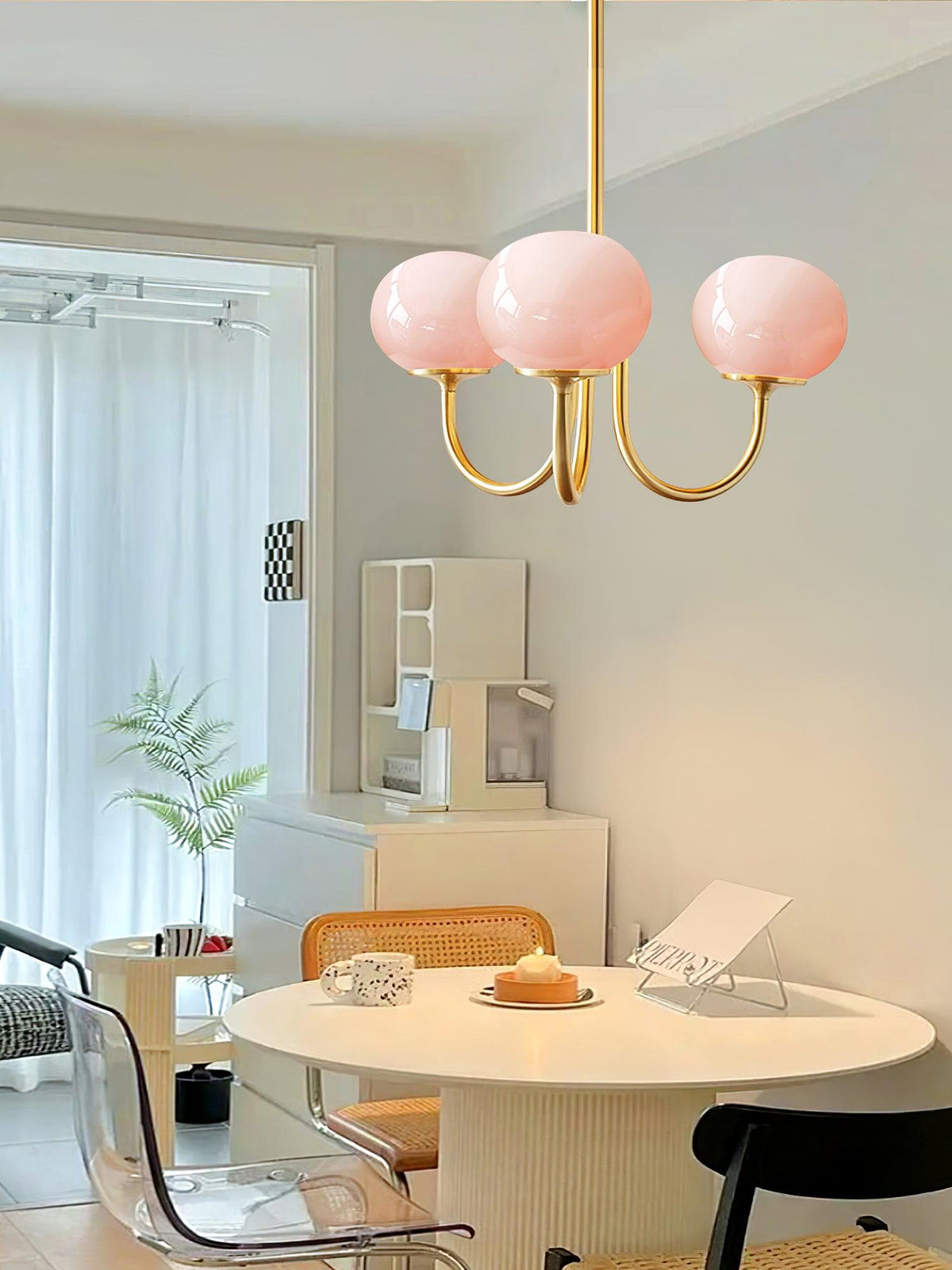 Handblown Glass Globe Chandelier with Gold or Chrome Finish – 3 or 5 Light Dining Room Pendant for Kitchen Island, Bedroom, Living Room