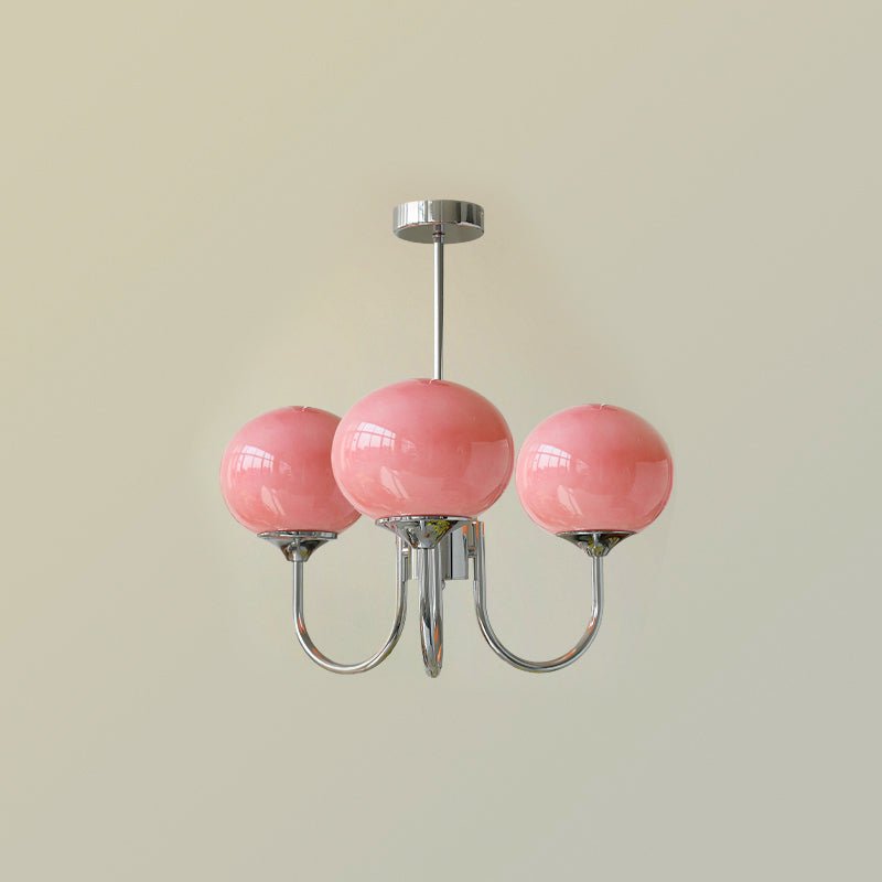 Handblown Glass Globe Chandelier with Gold or Chrome Finish – 3 or 5 Light Dining Room Pendant for Kitchen Island, Bedroom, Living Room