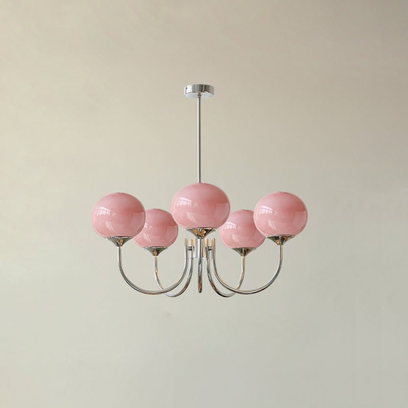 Handblown Glass Globe Chandelier with Gold or Chrome Finish – 3 or 5 Light Dining Room Pendant for Kitchen Island, Bedroom, Living Room