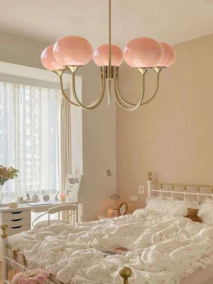 Handblown Glass Globe Chandelier with Gold or Chrome Finish – 3 or 5 Light Dining Room Pendant for Kitchen Island, Bedroom, Living Room
