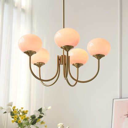 Handblown Glass Globe Chandelier with Gold or Chrome Finish – 3 or 5 Light Dining Room Pendant for Kitchen Island, Bedroom, Living Room