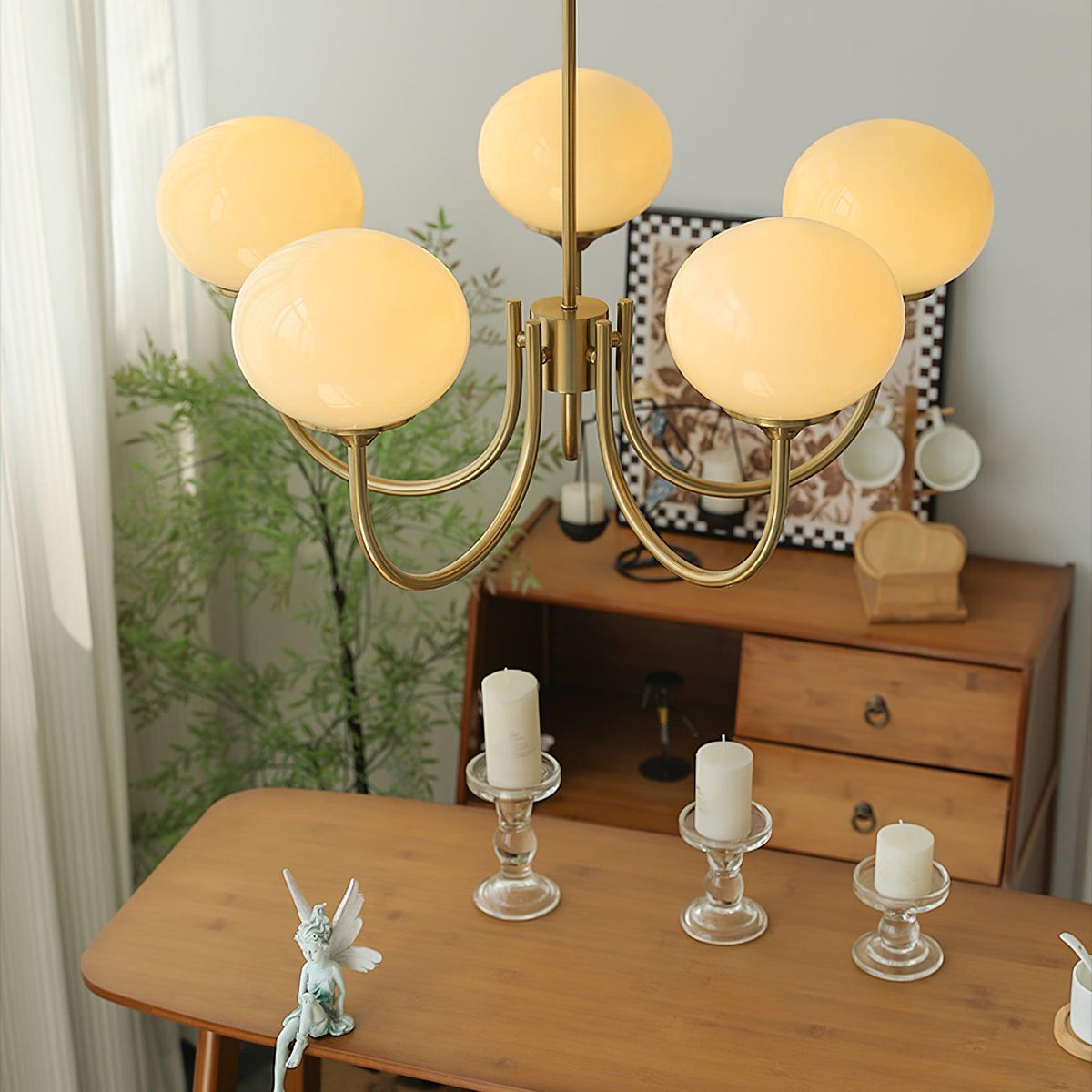 Handblown Glass Globe Chandelier with Gold or Chrome Finish – 3 or 5 Light Dining Room Pendant for Kitchen Island, Bedroom, Living Room