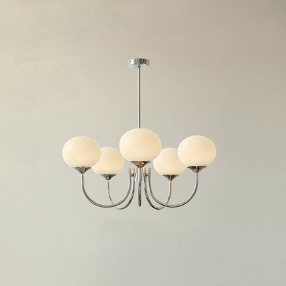Handblown Glass Globe Chandelier with Gold or Chrome Finish – 3 or 5 Light Dining Room Pendant for Kitchen Island, Bedroom, Living Room