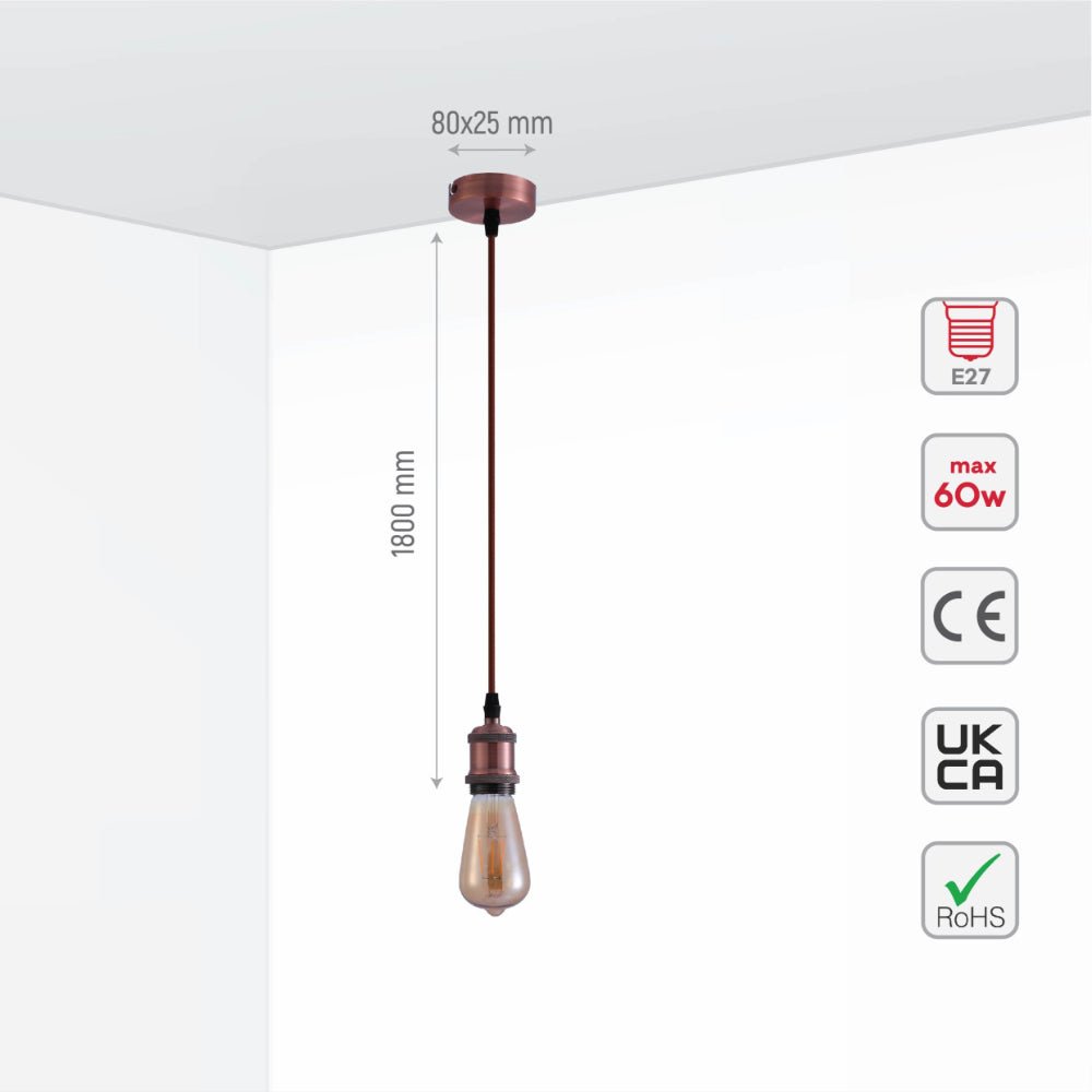 Retro Edison Socket Hanging Lamp with 61-Inch Adjustable Cord for Dining Tables and Kitchen Islands