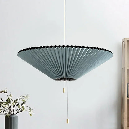 Sculptural Paper Shade Hanging Fixture with Transformable Geometry for Overhead Illumination Above Tables Islands Counters Light Blue Warm G
