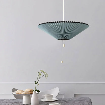 Sculptural Paper Shade Hanging Fixture with Transformable Geometry for Overhead Illumination Above Tables Islands Counters Light Blue Warm G