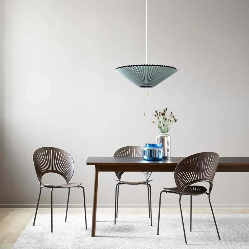 Sculptural Paper Shade Hanging Fixture with Transformable Geometry for Overhead Illumination Above Tables Islands Counters Light Blue Warm G
