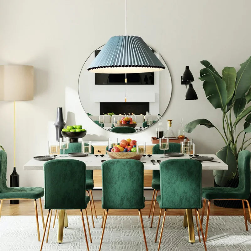 Sculptural Paper Shade Hanging Fixture with Transformable Geometry for Overhead Illumination Above Tables Islands Counters Light Blue Warm G