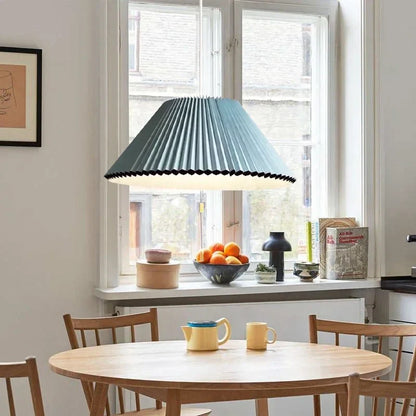 Sculptural Paper Shade Hanging Fixture with Transformable Geometry for Overhead Illumination Above Tables Islands Counters Light Blue Warm G