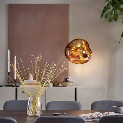 Sculpted Glass Pendant Light with Adjustable Cord for Dining Room & Living Room | Modern Ceiling Lighting Fixture
