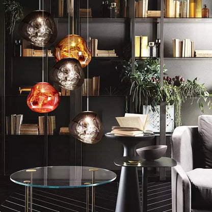 Sculpted Glass Pendant Light with Adjustable Cord for Dining Room & Living Room | Modern Ceiling Lighting Fixture