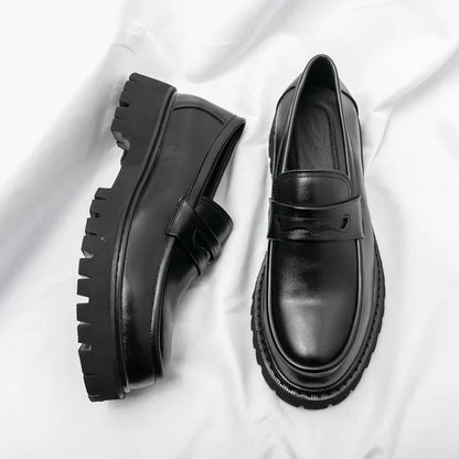 Platform Loafer Shoes for Men Thick Sole Laceless Business Casual Footwear Office Daily Wear