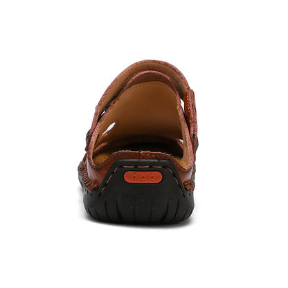 Men's Open-Toe Leather Sandals – Handcrafted, Rubber Sole, Round Toe for Summer Travel & Casual Wear – Sizes US 6.5-13