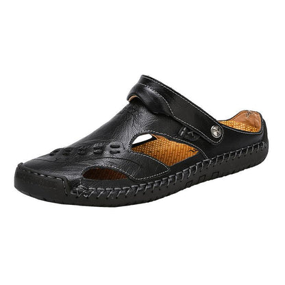 Men's Open-Toe Leather Sandals – Handcrafted, Rubber Sole, Round Toe for Summer Travel & Casual Wear – Sizes US 6.5-13