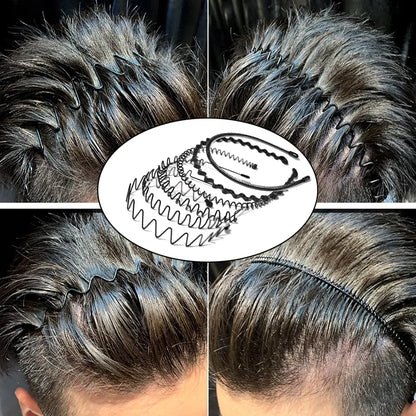 Metal Hair Bands for Men – Non-Slip Wavy Spiral Zigzag Circle Designs for Daily Grooming & Style – Rust-Resistant Durable Accessory
