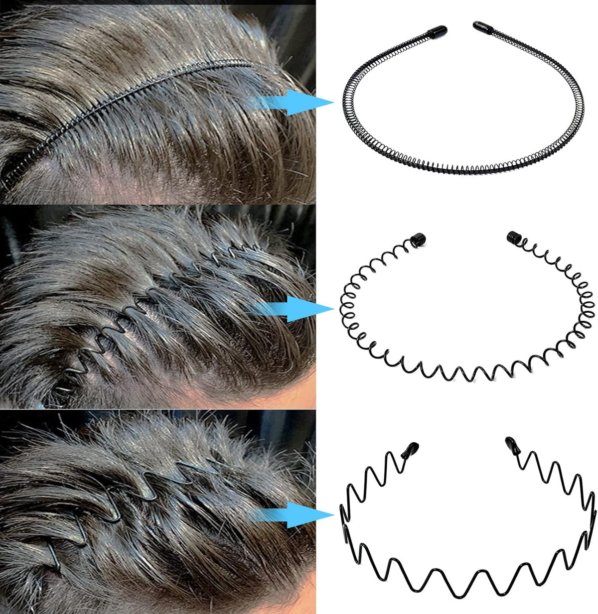 Metal Hair Bands for Men – Non-Slip Wavy Spiral Zigzag Circle Designs for Daily Grooming & Style – Rust-Resistant Durable Accessory