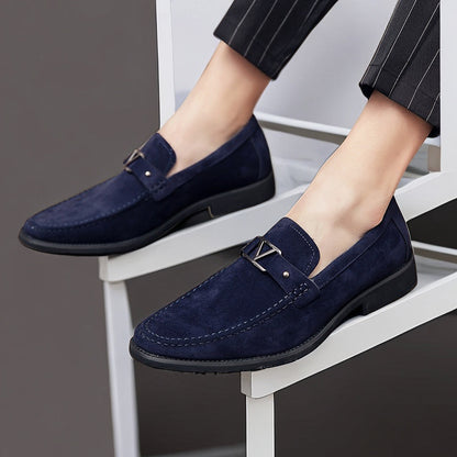Men's Dress Loafers with Metal Buckle Detail – Slip-On Formal Shoes – Anti-Slip Rubber Sole – Classic Office Footwear for Work, Weddings &