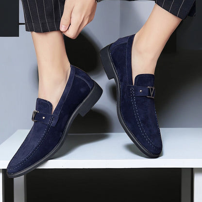 Men's Dress Loafers with Metal Buckle Detail – Slip-On Formal Shoes – Anti-Slip Rubber Sole – Classic Office Footwear for Work, Weddings &