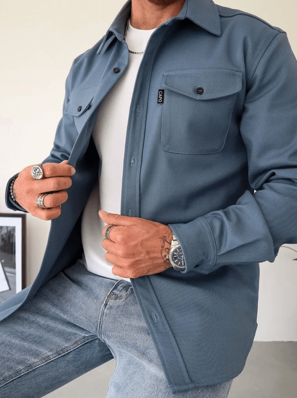 Lightweight Overshirt for Men – Tailored Button-Down Layer with Dual Pockets – Classic Collared Work Shirt – Versatile Outerwear for