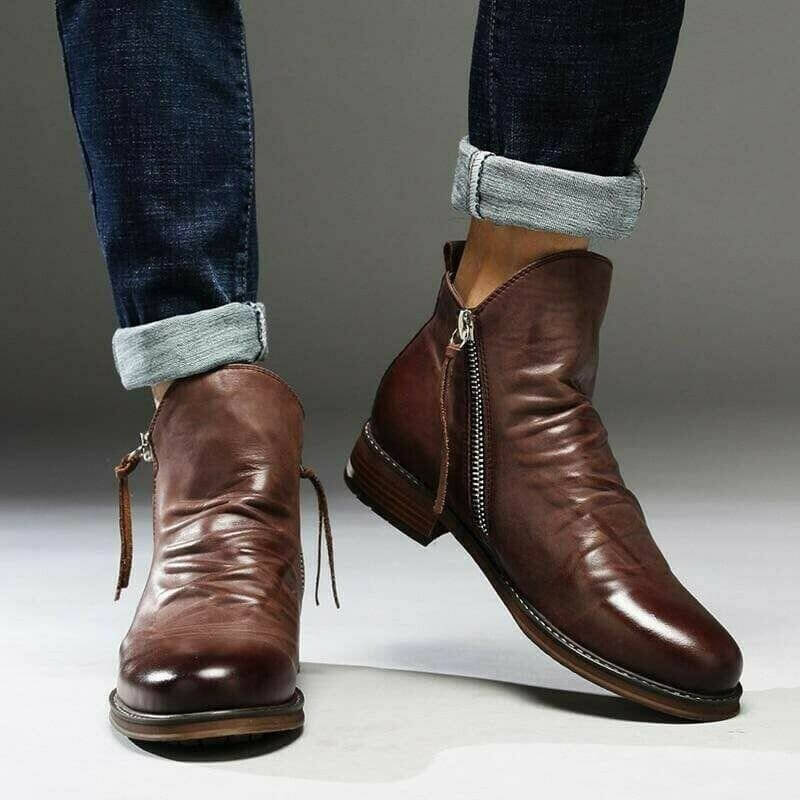 Men's Pointed-Toe Lace-Up Boots with Rubber Outsole – Classic Everyday Footwear for Work & Casual Wear