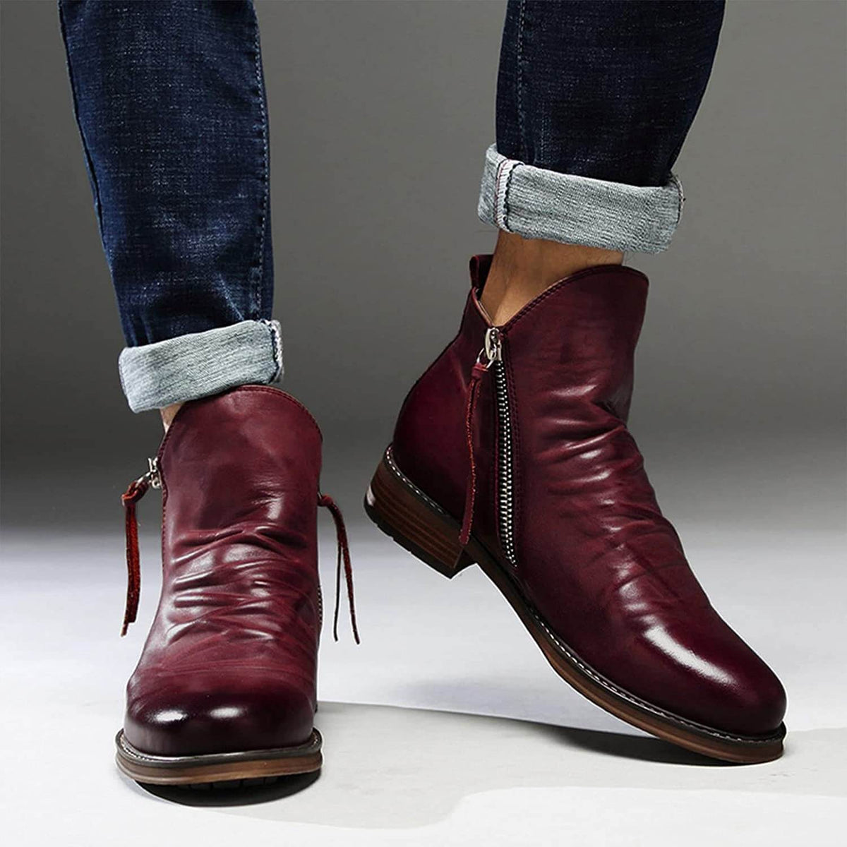 Men's Pointed-Toe Lace-Up Boots with Rubber Outsole – Classic Everyday Footwear for Work & Casual Wear