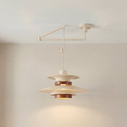 Adjustable Swing Arm Pendant Light with Wood Accents for Dining Room & Kitchen Island