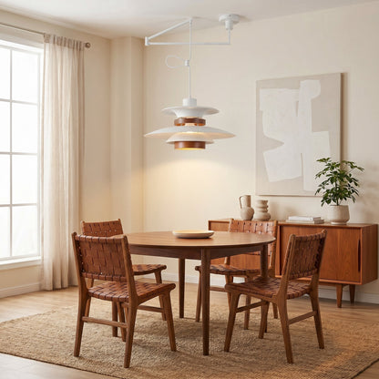 Adjustable Swing Arm Pendant Light with Wood Accents for Dining Room & Kitchen Island
