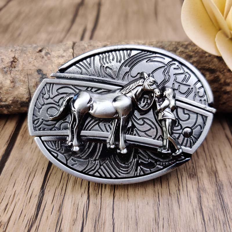 Western Metal Belt Buckle with Hidden EDC Tool | Interchangeable Oval Designs for Men & Women | Fits 1.5 Inch Belts | Rodeo Ranch Country