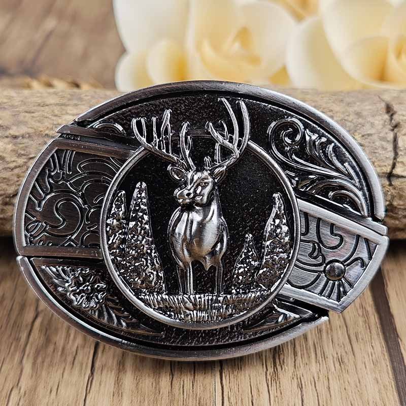 Western Metal Belt Buckle with Hidden EDC Tool | Interchangeable Oval Designs for Men & Women | Fits 1.5 Inch Belts | Rodeo Ranch Country