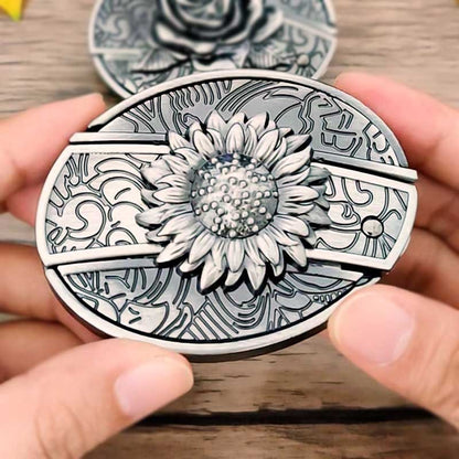 Western Metal Belt Buckle with Hidden EDC Tool | Interchangeable Oval Designs for Men & Women | Fits 1.5 Inch Belts | Rodeo Ranch Country