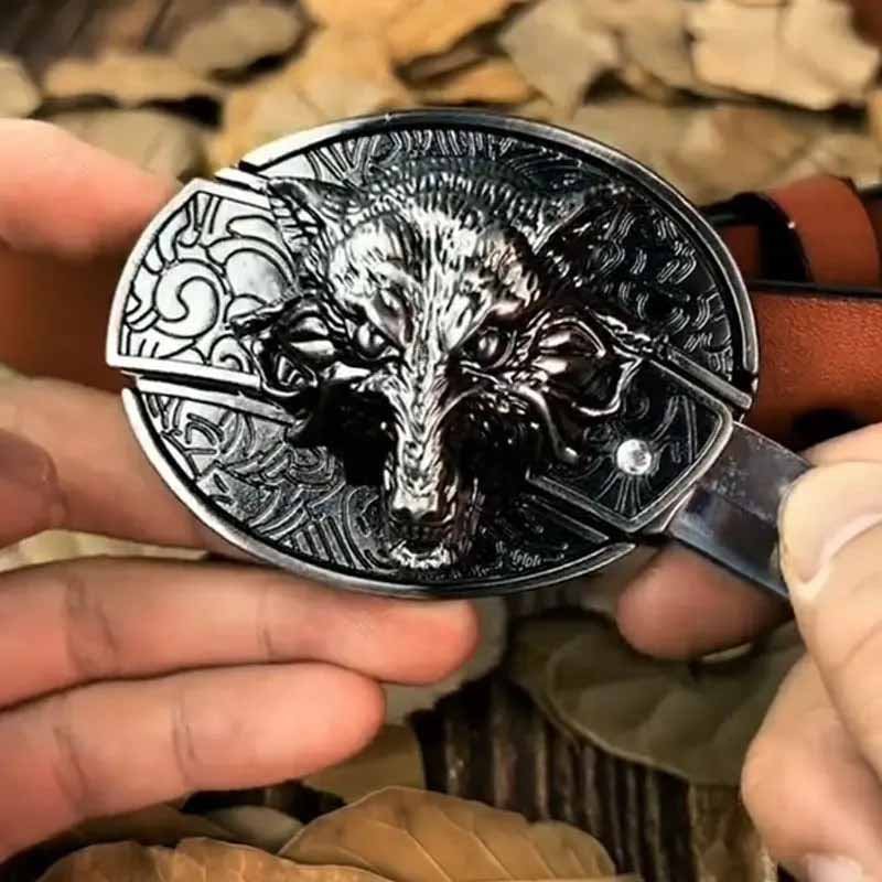 Western Metal Belt Buckle with Hidden EDC Tool | Interchangeable Oval Designs for Men & Women | Fits 1.5 Inch Belts | Rodeo Ranch Country