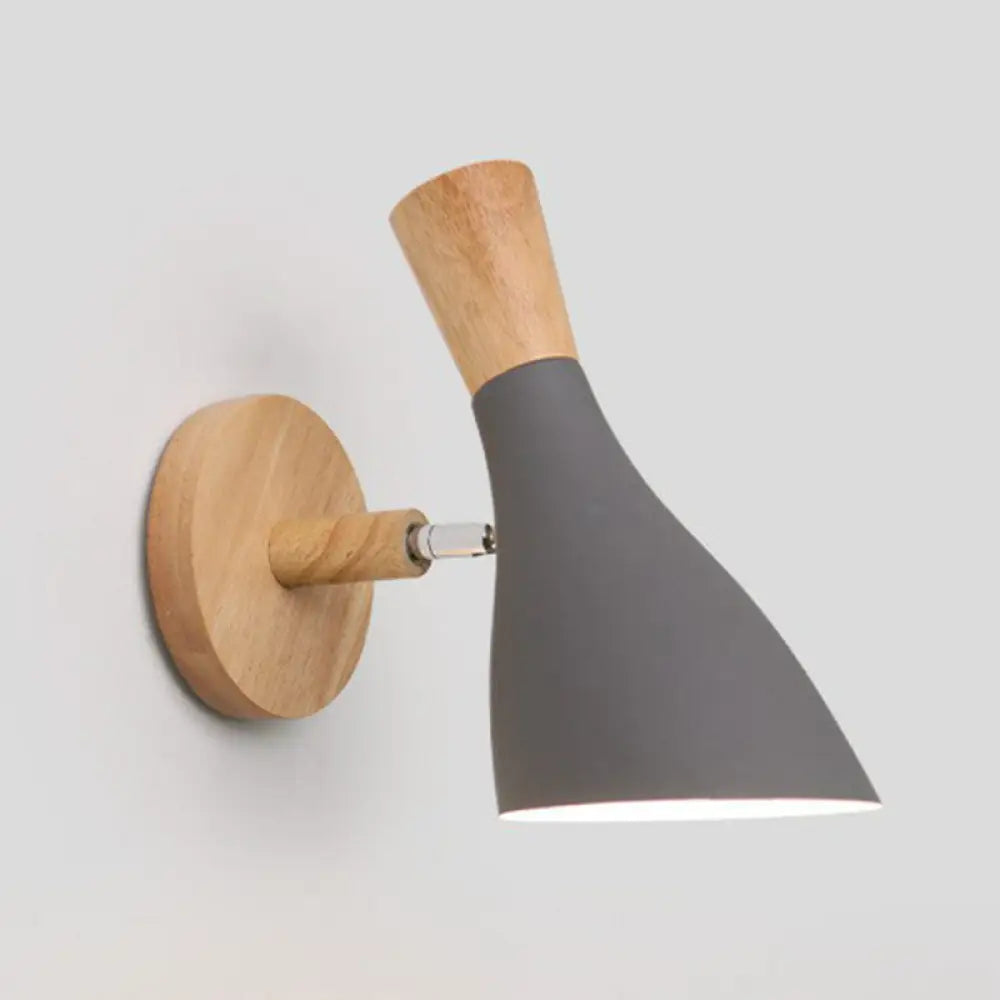 Adjustable Wood Wall Sconce with Rotating Metal Shade for Kids Room | Single-Light Fixture in Pastel Finish | E26 Base Nursery Lighting