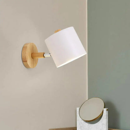 Adjustable Wood Wall Sconce with Rotating Metal Shade for Kids Room | Single-Light Fixture in Pastel Finish | E26 Base Nursery Lighting