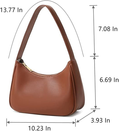 Compact Zippered Shoulder Bag for Women - Curved Silhouette Purse for Daily Essentials - Versatile Handbag Crossbody or Clutch - Lightweight