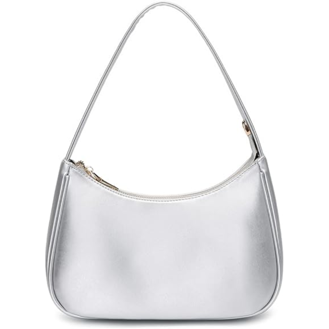 Compact Zippered Shoulder Bag for Women - Curved Silhouette Purse for Daily Essentials - Versatile Handbag Crossbody or Clutch - Lightweight