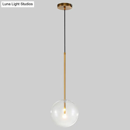 Clear Glass Globe Pendant Light with Gold Finish for Kitchen Island Dining Room Bedroom | Modern Hanging Ceiling Fixture