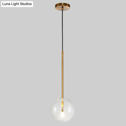 Clear Glass Globe Pendant Light with Gold Finish for Kitchen Island Dining Room Bedroom | Modern Hanging Ceiling Fixture