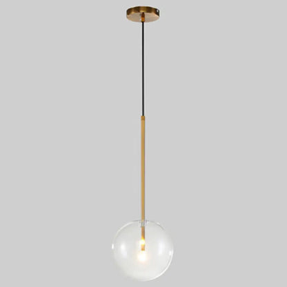 Clear Glass Globe Pendant Light with Gold Finish for Kitchen Island Dining Room Bedroom | Modern Hanging Ceiling Fixture