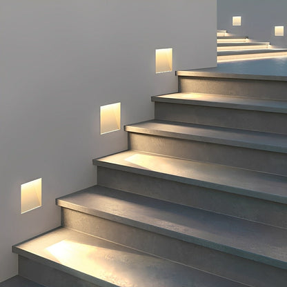 Motion Sensor LED Recessed Step Light White Aluminum 4 in x 1.8 in x 7.9 in for Stairs Hallways Bedrooms Night Safety Lighting Indoor Flush