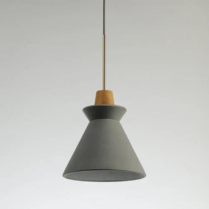 Concrete Cone Pendant Light with Wood Accent for Kitchen Island and Dining Space | Modern Single Fixture in Gray White or Pink