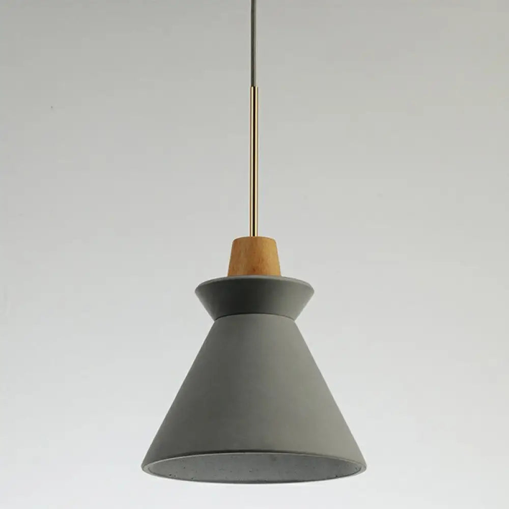 Concrete Cone Pendant Light with Wood Accent for Kitchen Island and Dining Space | Modern Single Fixture in Gray White or Pink