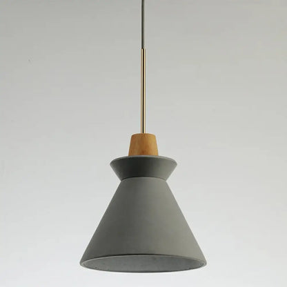 Concrete Cone Pendant Light with Wood Accent for Kitchen Island and Dining Space | Modern Single Fixture in Gray White or Pink