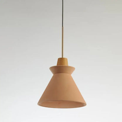 Concrete Cone Pendant Light with Wood Accent for Kitchen Island and Dining Space | Modern Single Fixture in Gray White or Pink