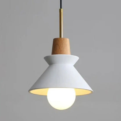 Concrete Cone Pendant Light with Wood Accent for Kitchen Island and Dining Space | Modern Single Fixture in Gray White or Pink