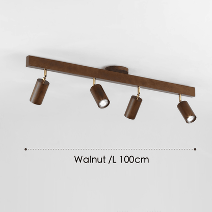 Wooden Track Light with Adjustable Spotlights for Kitchen, Dining Room & Bedroom – 47 in Natural Wood Ceiling Fixture – 1 to 5 Heads