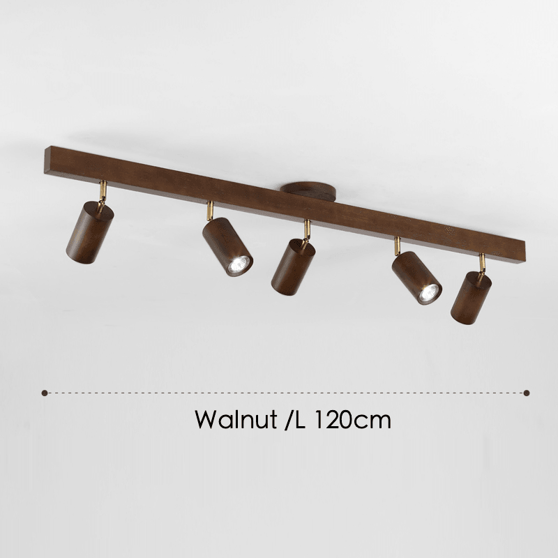 Wooden Track Light with Adjustable Spotlights for Kitchen, Dining Room & Bedroom – 47 in Natural Wood Ceiling Fixture – 1 to 5 Heads