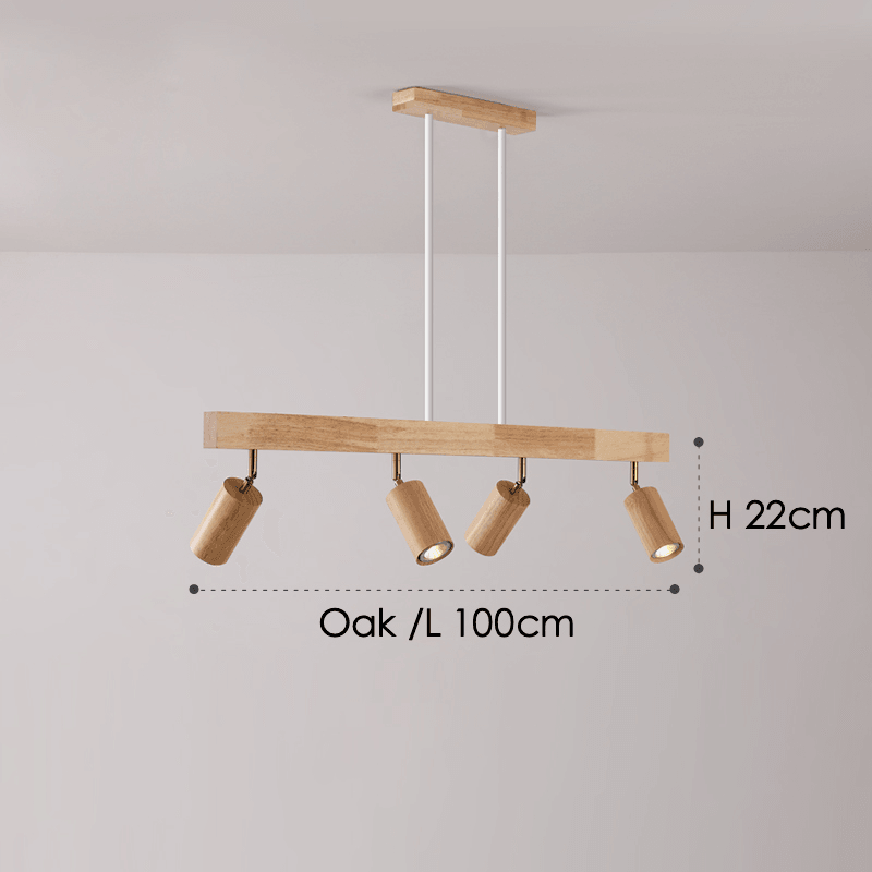 Wooden Track Light with Adjustable Spotlights for Kitchen, Dining Room & Bedroom – 47 in Natural Wood Ceiling Fixture – 1 to 5 Heads
