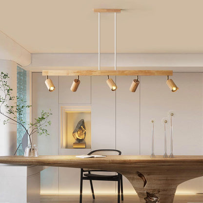 Wooden Track Light with Adjustable Spotlights for Kitchen, Dining Room & Bedroom – 47 in Natural Wood Ceiling Fixture – 1 to 5 Heads