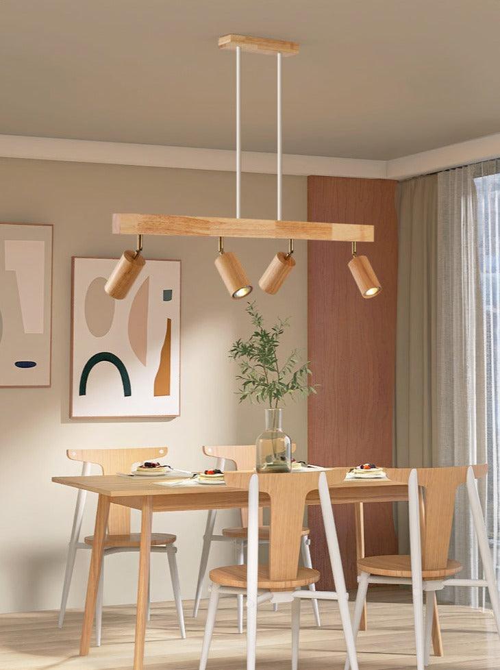 Wooden Track Light with Adjustable Spotlights for Kitchen, Dining Room & Bedroom – 47 in Natural Wood Ceiling Fixture – 1 to 5 Heads